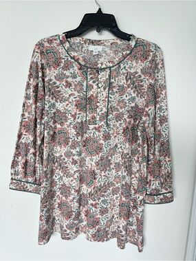 J.Jill Floral Print Tunic Top - Coral & Teal. Size M NWT super soft!